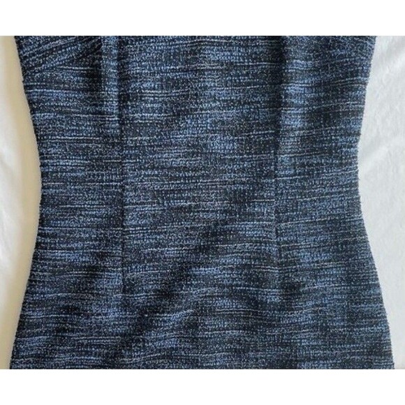 Ann Taylor Petite Womens Sz 10P Blue Black Tweed Lined Sleeveless Sheath Dress - Picture 4 of 7